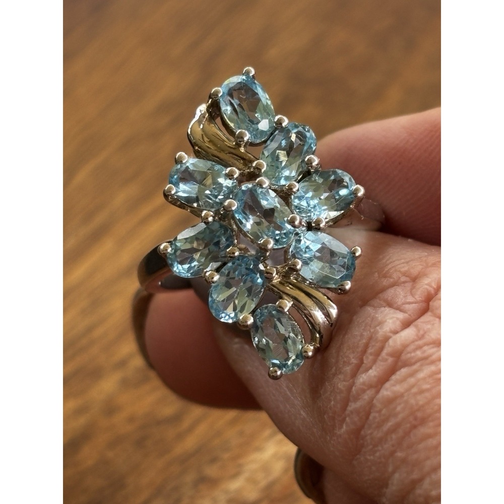 Stunning Sterling Silver Blue Topaz Shimmering Waterfall Ring Size 9